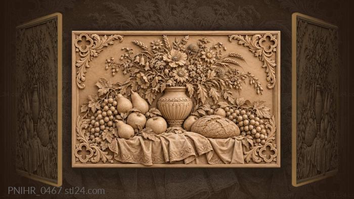Wildflowers fruit bread still life 3d STL model