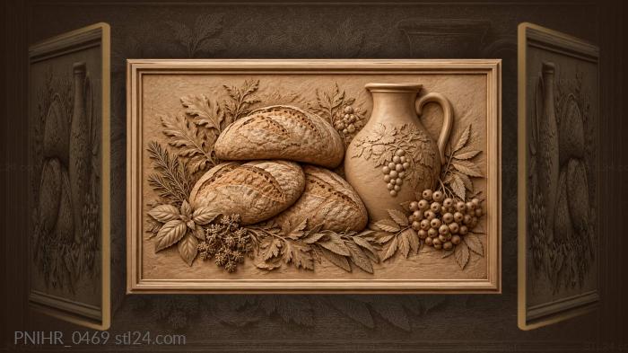 Rustic bread wine and berries 3d STL model