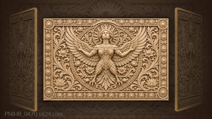 Bird with a human face among swirls 3d STL model