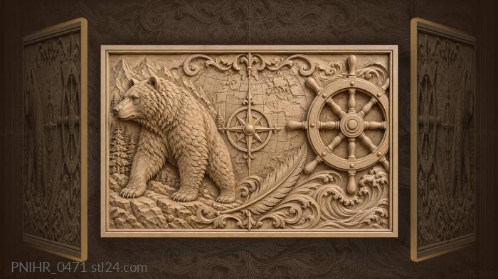 Bear wheel feather nautical compass 3d STL model