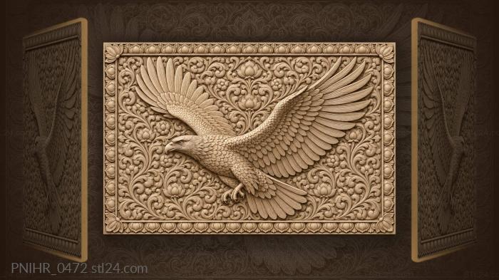 Soaring falcon with lotus border 3d STL model