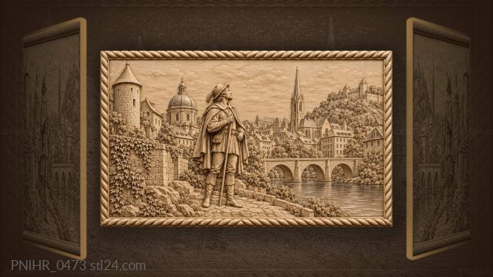 Traveller beneath the belfry among towers 3d STL model