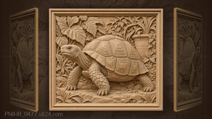 Tortoise among plants terracotta pot 3d STL model