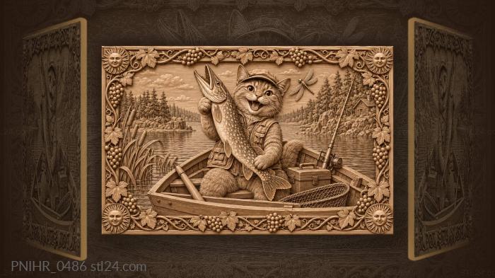Whiskered angler lifts a pike aloft 3d STL model