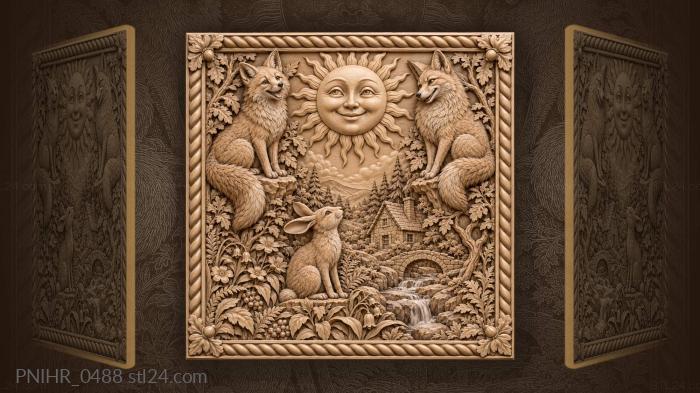 Two foxes beside a laughing sun 3d STL model