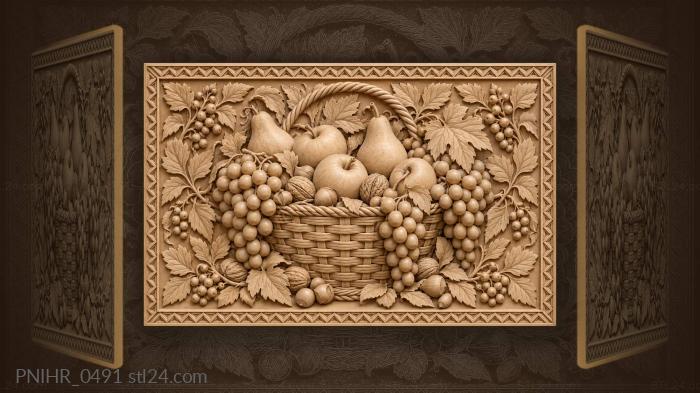 Fruit basket with nuts and leaves 3d STL model