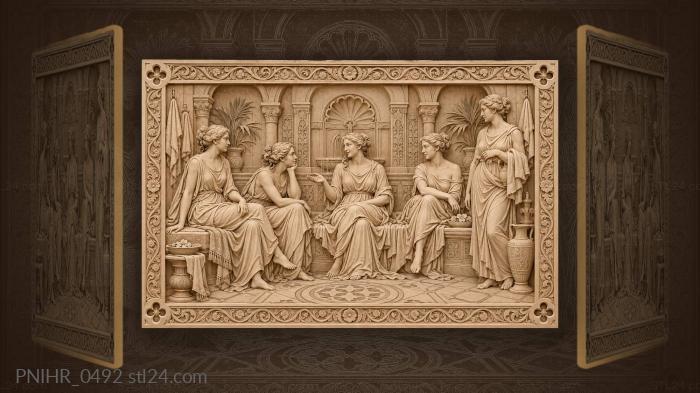 Women bathing ancient steam room scene 3d STL model