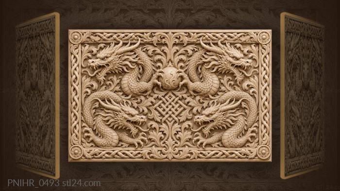 Four dragon heads woven center 3d STL model