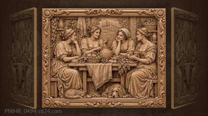 Ladies chatting with fruit and flowers 3d STL model