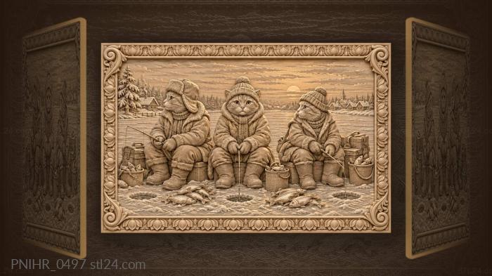 Winter cats fishing on ice 3d STL model