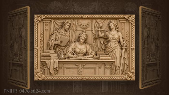 Lady writing with justice and scholar 3d STL model