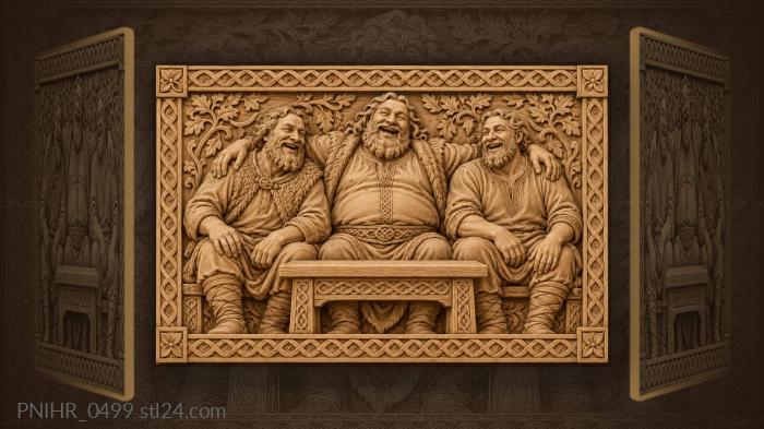 Big man embracing two laughing friends 3d STL model