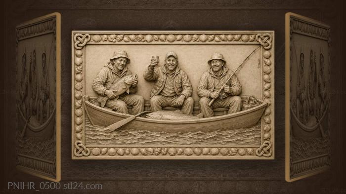 Boat trip with fishermen and catch 3d STL model