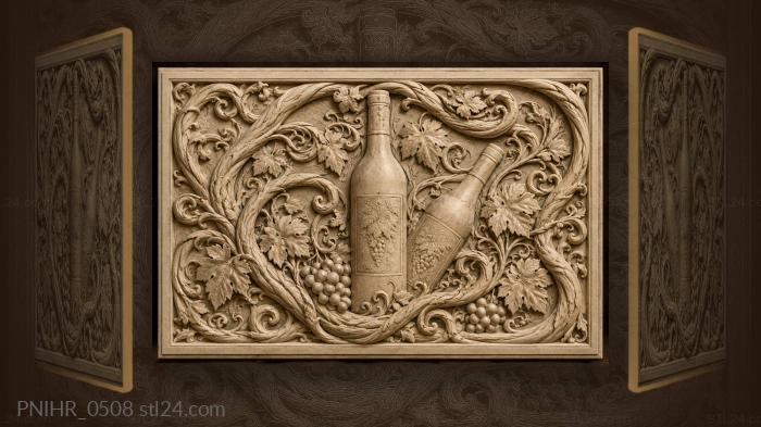 Wine bottles in swirling foliage 3d STL model
