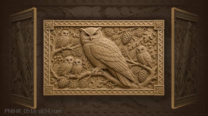 Large owl with owlets and cones 3d STL model