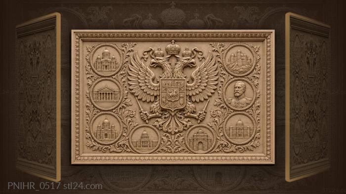 Eight medallions of buildings around the eagle 3d STL model