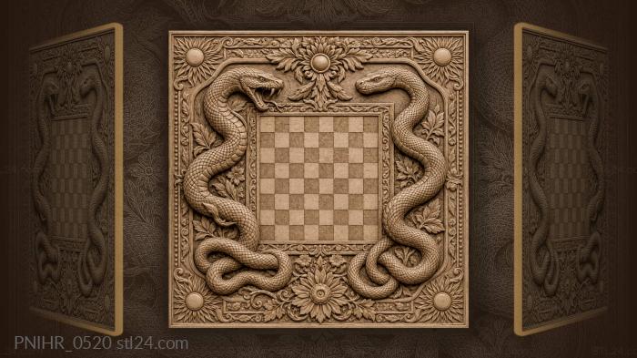 Chessboard with entwined serpents sunbursts 3d STL model
