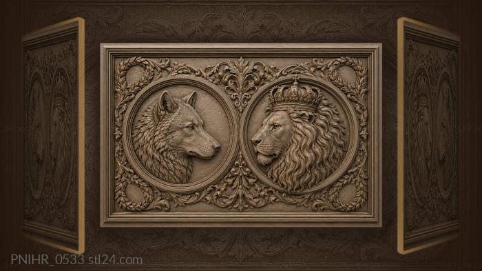 Lion and wolf royal heraldry 3d STL model
