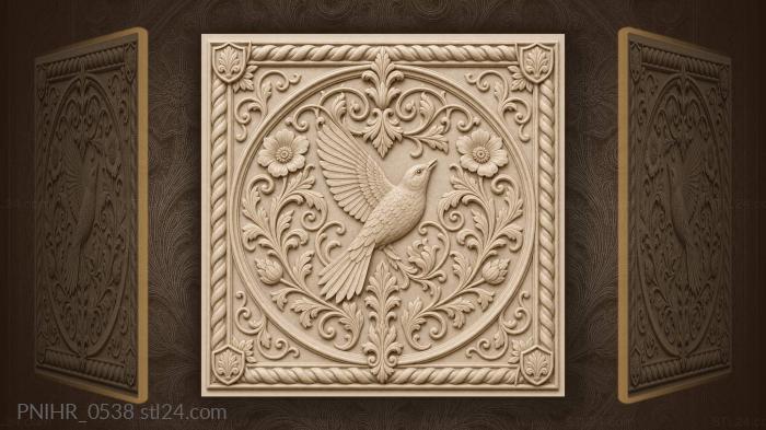 Bird inside a ring of flowers 3d STL model