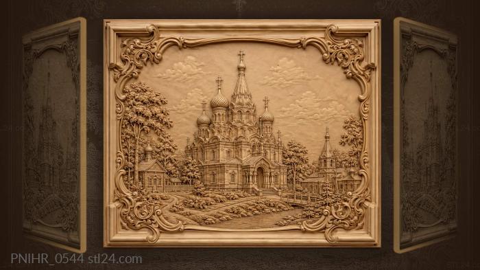 Russian church landscape with golden domes 3d STL model
