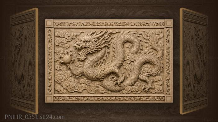 Dragon clutching a pearl among clouds 3d STL model