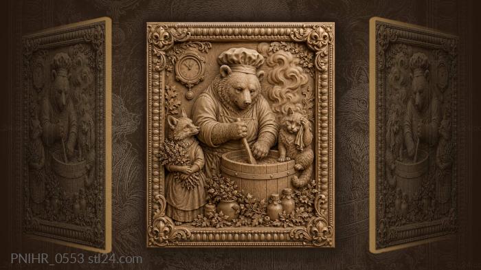Bear chef with fox and cat 3d STL model