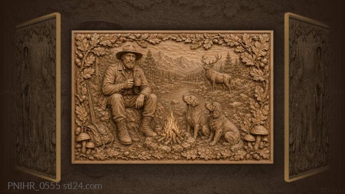 Hunter with a cup and two dogs 3d STL model