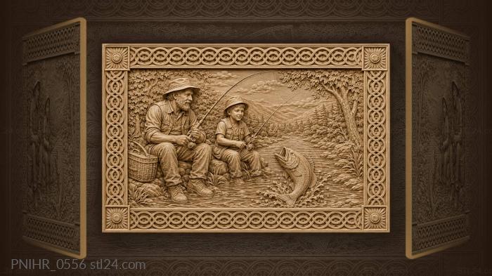 Angler and son hook a leaping fish 3d STL model