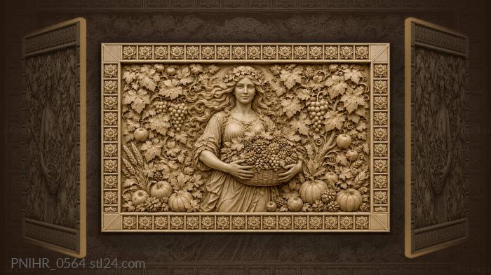 Woman holding a basket of grapes and pinecones 3d STL model