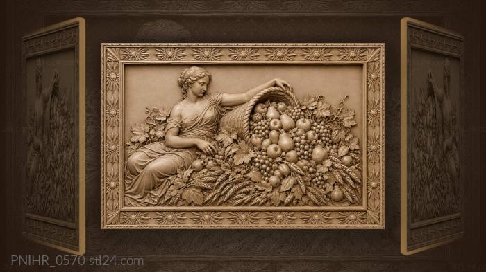 Horn of plenty spilling pears and plums 3d STL model