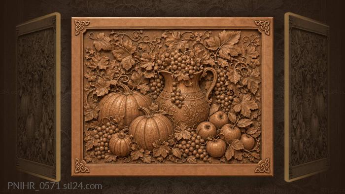 Copper pitcher among pumpkins and apples 3d STL model