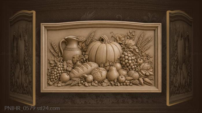 Pitcher and loaves beside a pumpkin 3d STL model