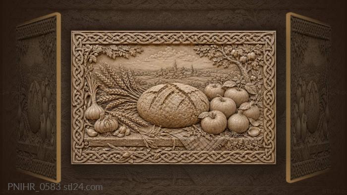 Round loaf with onions and garlic near huts 3d STL model