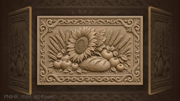 Sunflower above the bread and wheat 3d STL model