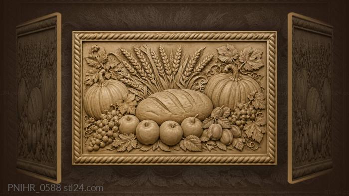 Pumpkins and plums around a loaf of bread 3d STL model