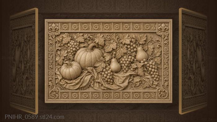 Plump pumpkins and pears on draped cloth 3d STL model