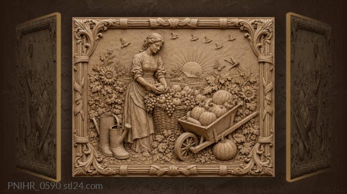 Barrow of pumpkins with boots and watering can 3d STL model