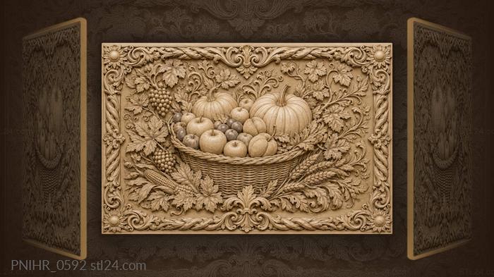 Wicker basket spilling pumpkins and plums 3d STL model