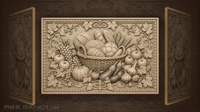 Loaves in a basket with garlic and aubergines 3d STL model
