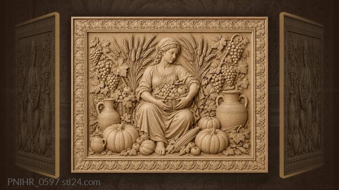 Clay jugs and pumpkins under the wheat 3d STL model