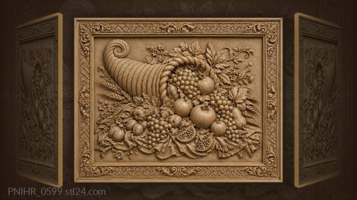 Pomegranates and grapes spilling from the horn 3d STL model