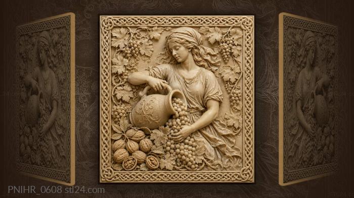 Jug overflowing with grapes and walnuts 3d STL model