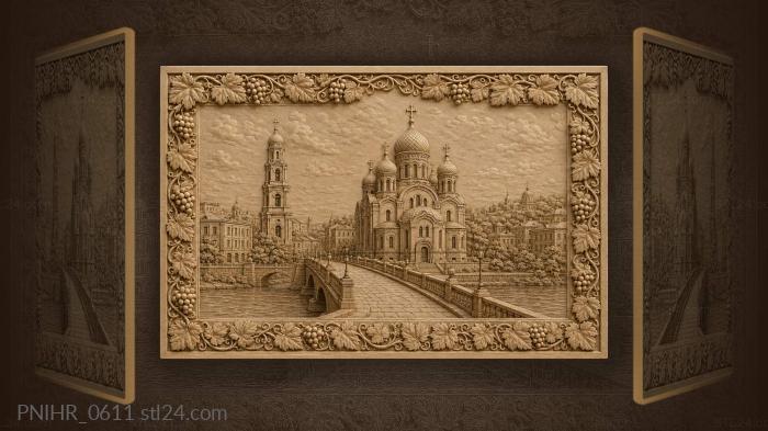 Church cityscape with grapevine border 3d STL model