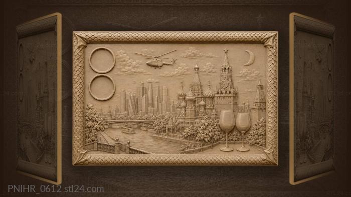 Moscow skyline with wine and moon 3d STL model