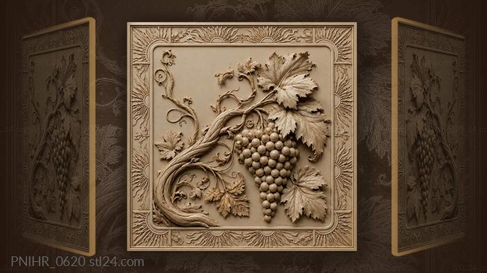 Grapes in a border of sunbursts 3d STL model