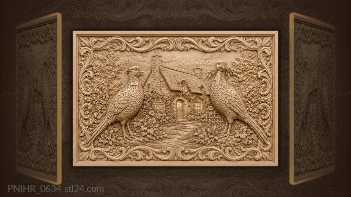 Cottage with proud pheasants 3d STL model
