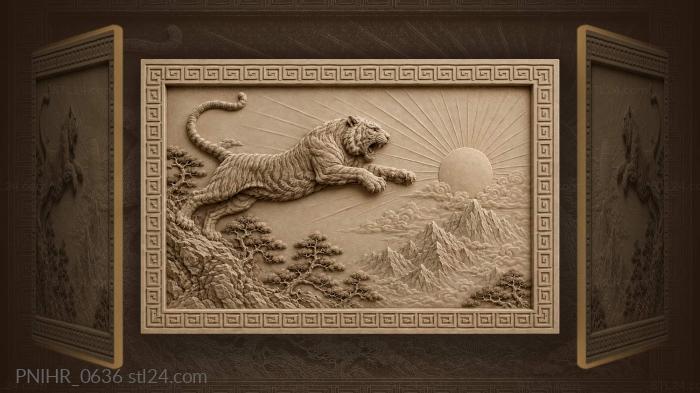 Tiger leaps to golden sunrise 3d STL model