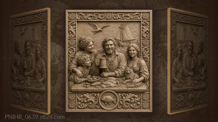 Family feast after successful fishing 3d STL model