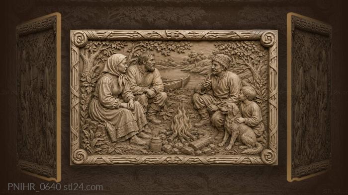 Family campfire by the river 3d STL model
