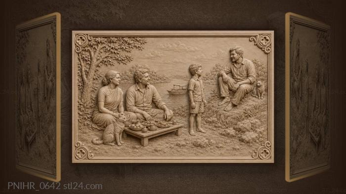 Riverside meal with two cats 3d STL model